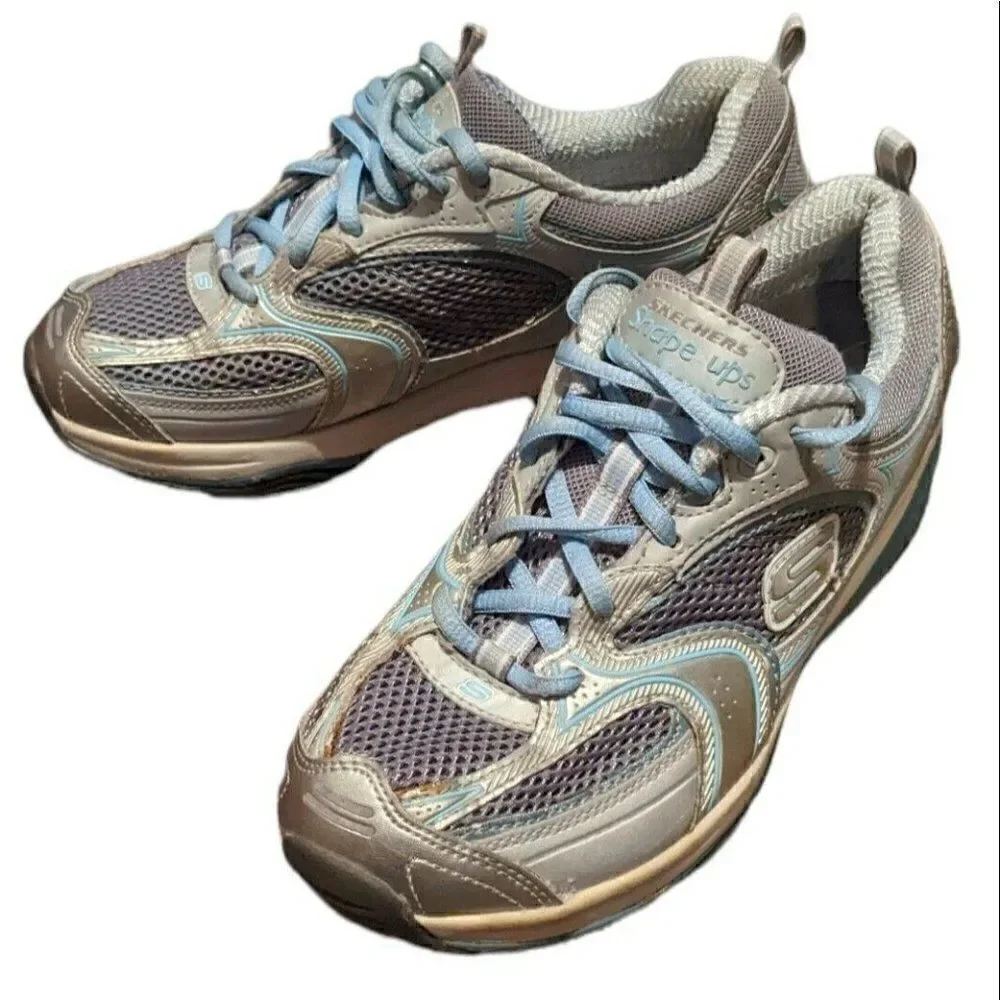 Skechers Shape Ups Accelerators Sneakers Silver / Black 12320 Walking Toning 7‎